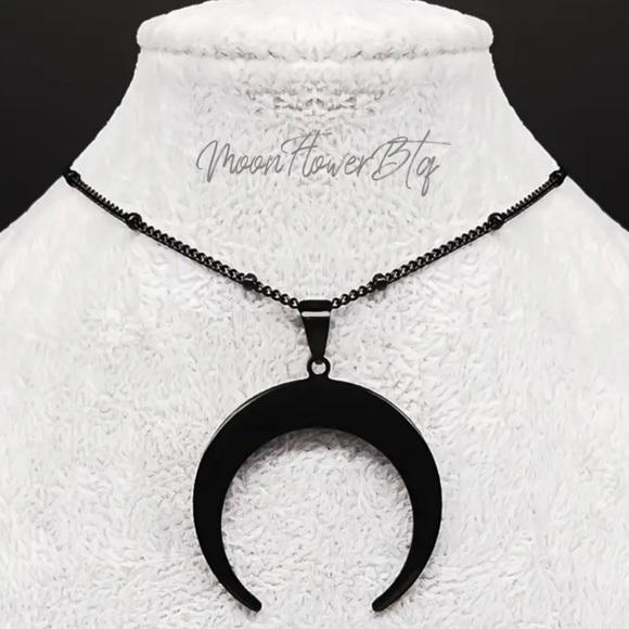 Large Black Goth Moon Pendant Necklace - Picture 2 of 7